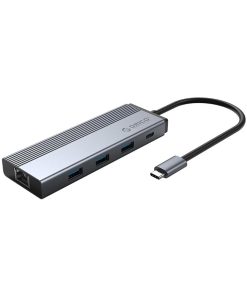 Cáp chuyển đổi 5 trong 1 Orico 5SXRJ-GY (Từ cổng TypeC sang 3 cổng USB 3.0 + 1 Lan 1000 + 1 cổng sạc PD)